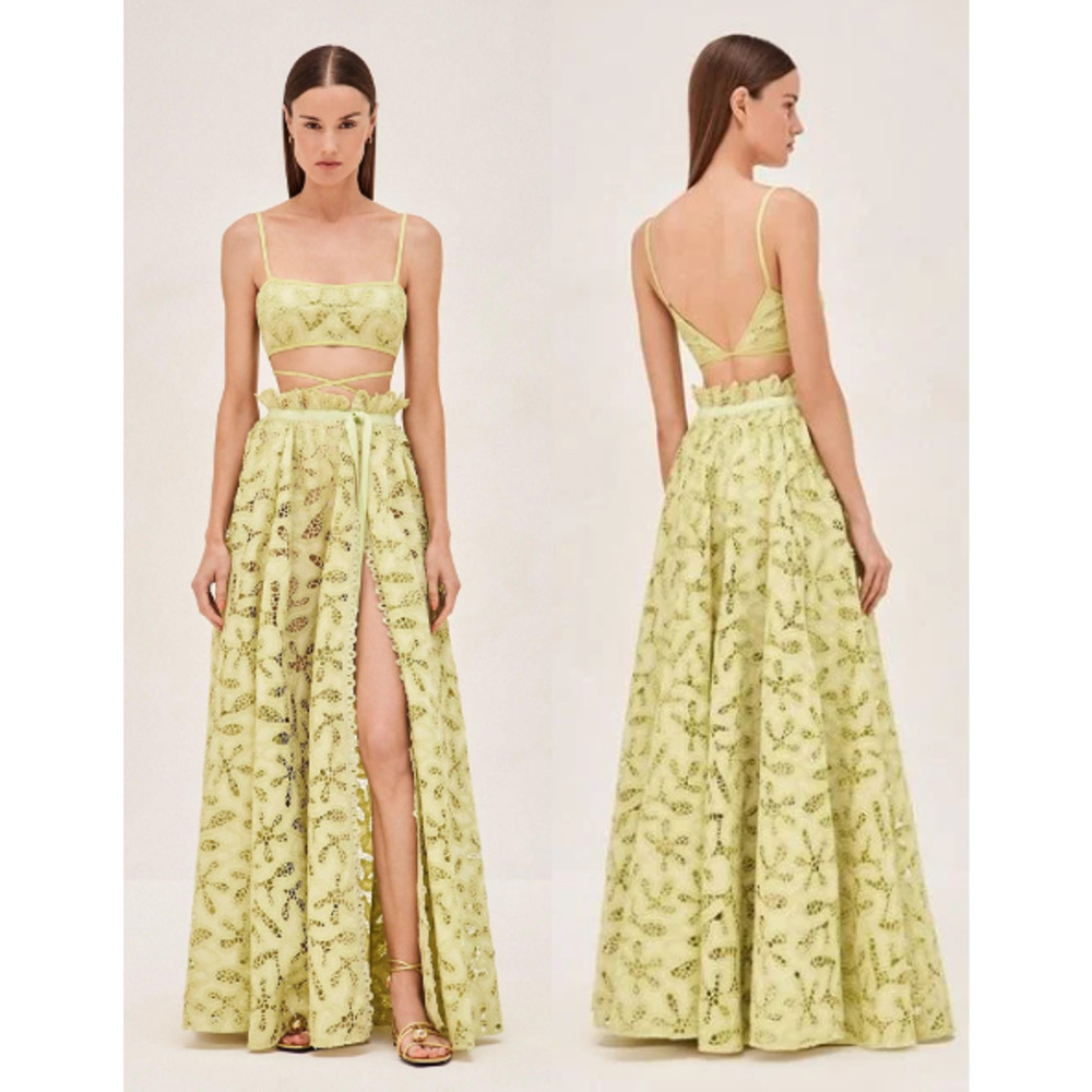 NWT Alexis Riva Embroidered Lace Trim Crop Bralette Top Citron Women's Medium